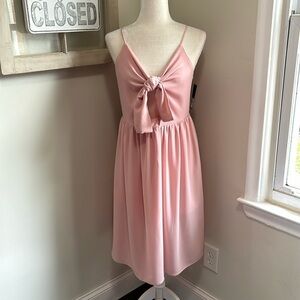 Free Press Clothing Tie Front Adjustable Spaghetti Strap Midi Dress Pink NWT